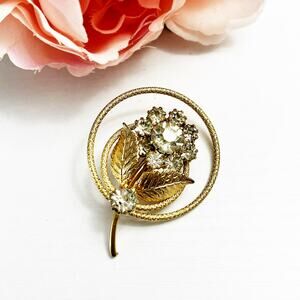 Vintage Rhinestone Flower Brooch Pin
